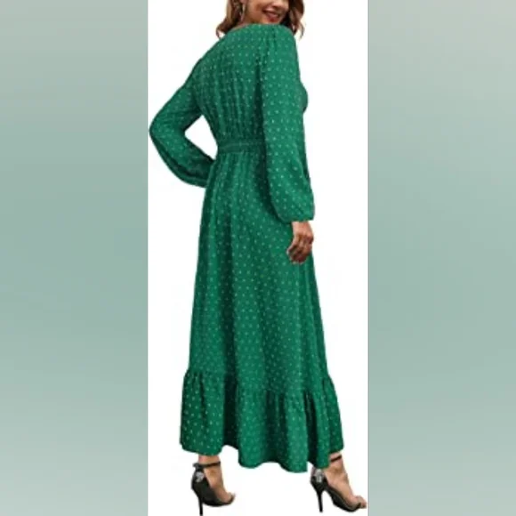 Maxi Dress With Peak-a-boo Women's Long-sleeved Formal Dress Color Green - Picture 3 of 5